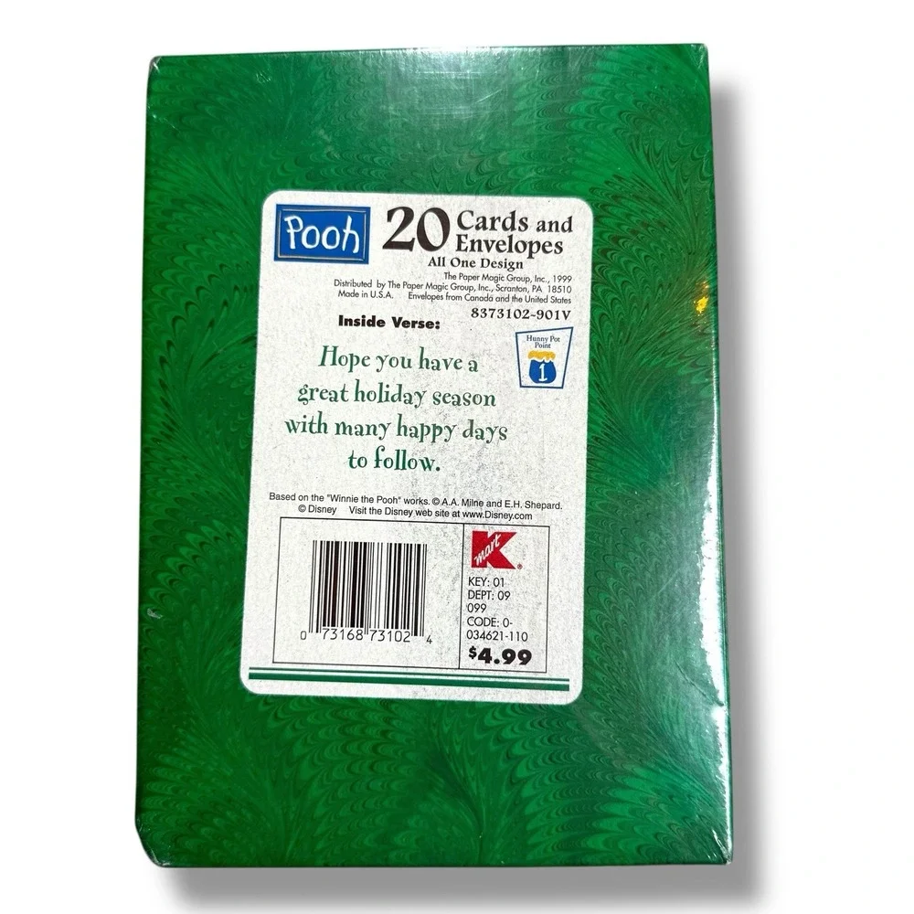 Vintage 1999 Winnie the Pooh Gingerbread 20 Christmas Cards & Envelopes Unopened